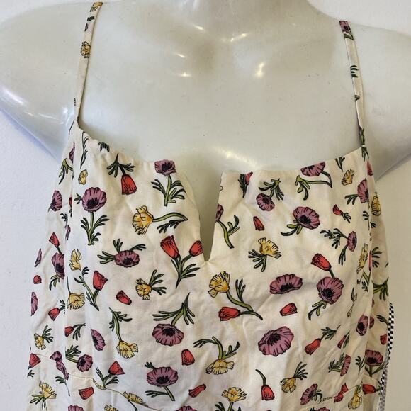 New Vans Women XL Cami Minidress High Waist Beige Floral Cottagecore Beach Vaca - Picture 4 of 6